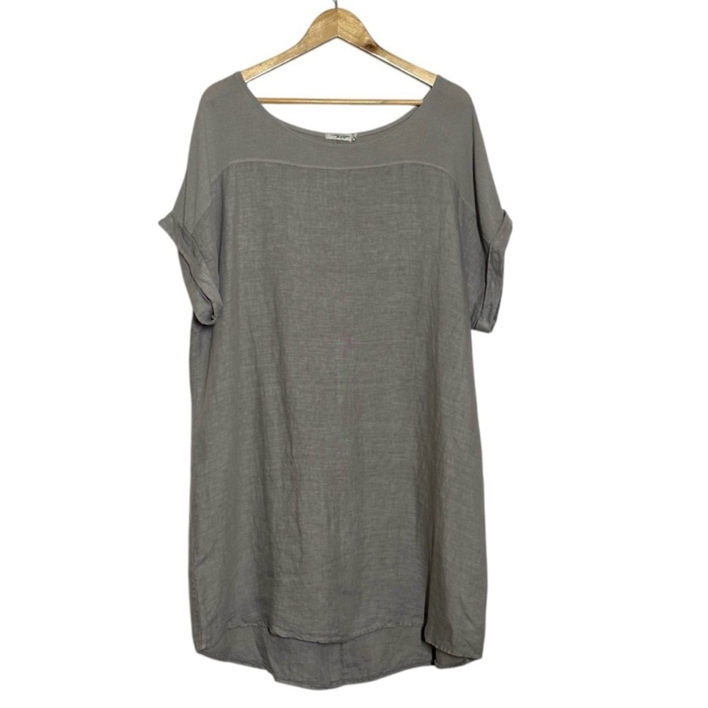 Lungo LArno Womens Linen Shift Dress Size 1X Beige Lagenlook Coastal Grandma